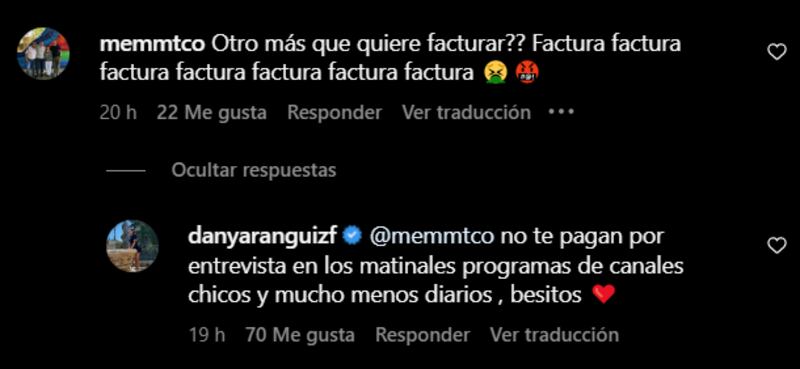 Comentario de Daniela Aránguiz sobre Rigeo | Instagram
