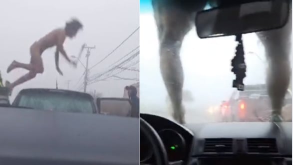 Un hombre totalmente desnudo generó el pánico a una madre e hija tras subirse al techo del vehículo en que viajaban y golpear el parabrisas con un objeto contundente, mientras permanecía sentando sobre el vidrio, con sus partes íntimas al descubierto.
El hecho ocurrió durante la mañana del martes en la ciudad de Copiapó, justo en la intersección entre Miguel Gallo con Riveras Medina y comenzó a viralizarse en redes sociales.
Según información entregada por el Capitán Marco Cornejo, indicó que “alrededor de las 08:00, un sujeto que aparentemente mantiene sus facultades mentales perturbadas se desprende su vestimenta, subiéndose a un vehículo que transitaba por el lugar. El sujeto portaba un objeto contundente, el cual habría utilizado para ocasionar daños a dos autos”, consignó Atacama Noticias.
En el video se ve la desesperación de la madre y su hija quienes le gritan para que se baje y tocan la bocina.
“Ayúdenme, por favor ayúdenme”, grita la niña para que se baje.
Finalmente, dos hombres se acercaron al desconocido y uno de ellos logró votarlo, agarrando sus piernas, haciendo que resbalara y cayera de boca sobre el techo del auto y luego al piso.
Tras esto, el capitán Cornejo, informó que el sujeto fue detenido por los daños que causó a los vehículos y por el delito contra la moral y las buenas costumbres. Hasta el momento el sujeto no ha sido identificado debido a que este no entrega información " No Habla”