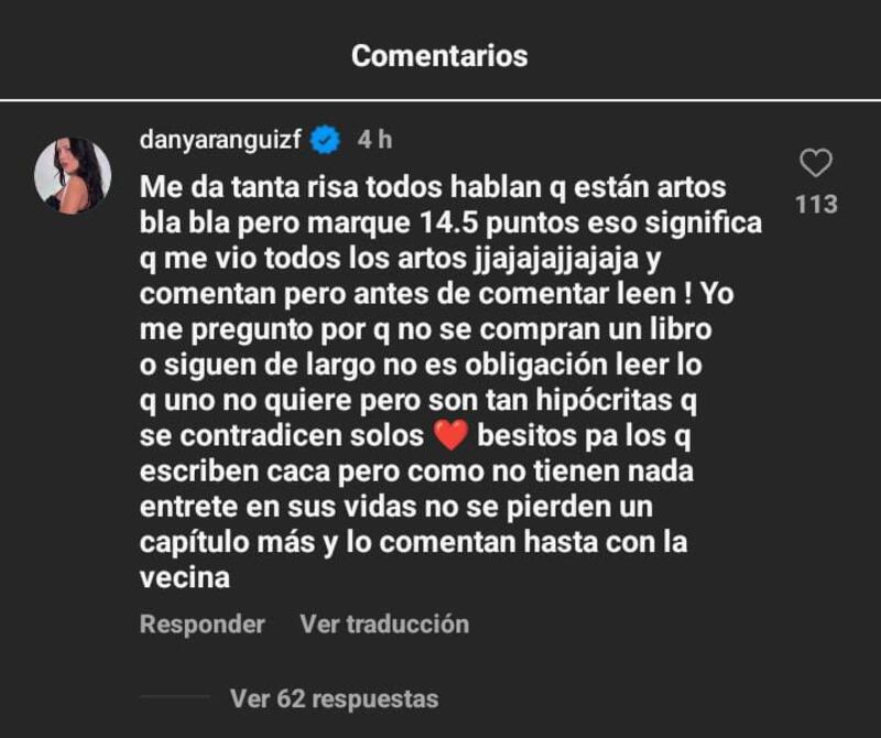 Comentario de Daniela Aránguiz | Fuente: Instagram
