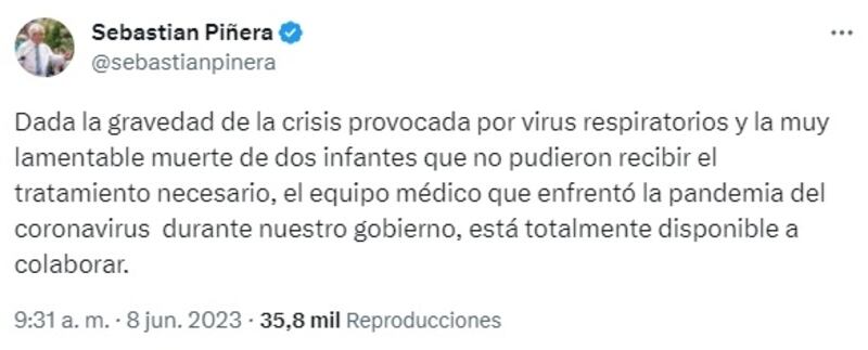 El exmandatario ofreció al equipo médico que enfrentó la pandemia durante su gobierno para apoyar al Minsal ante el aumento de virus respiratorios en el país.