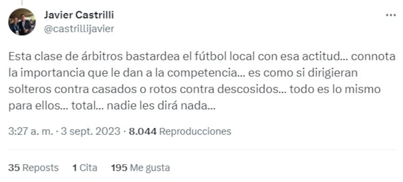 El retirado árbitro argentino criticó el arbitraje de Felipe González en el Superclásico de la U y Colo Colo.