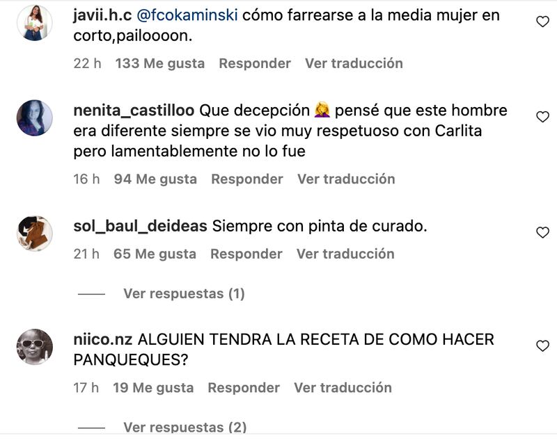 Comentarios a Francisco Kaminski | Captura: Instagram