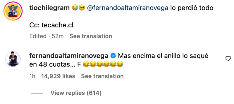 Comentario de Bambino | Fuente: Instagram