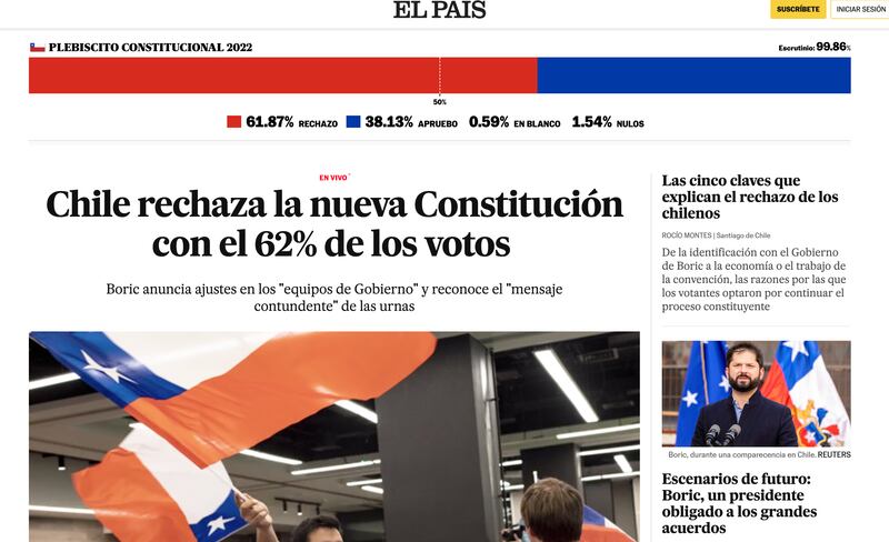 El País destaca triunfo del Rechazo