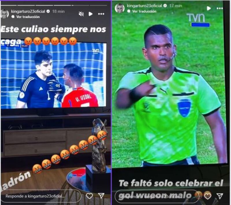 Indignado a más no poder. Así reaccionó Arturo Vidal tras la derrota por cinco goles a cero que sufrió la selección chilena Sub 23 frente a Argentina, correspondiente a la cuarta fecha del Preolímpico.
Esto, luego que el réferi Alexis Herrera cobrara un penal a favor de los trasandinos, por una supuesta falta de Matías Vásquez a Juan Nardoni. Lanzamiento de los 12 pasos que puso el 2-0 contra La Roja.