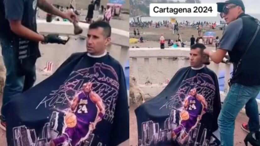 corte de pelo en la playa