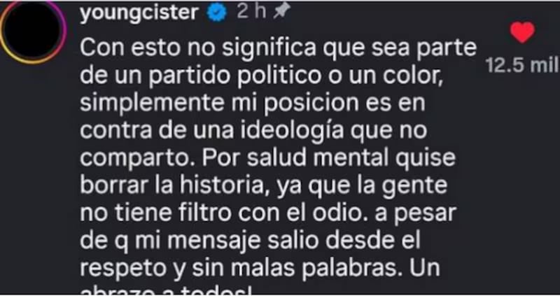 El cantante no soportó el "hate" recibido tras los resultados electorales.