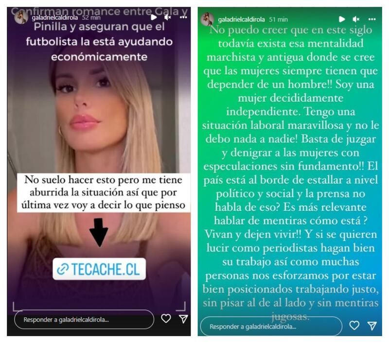 La española Gala Caldirola usó sus redes sociales para desmentir las informaciones que indicaban que Mauricio Pinilla la habría apoyado económicamente.