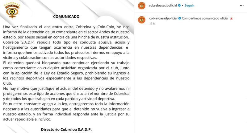 El comerciante cometió el abuso sexual en contra de una hincha de Cobreloa durante el desarrollo del partido entre los mineros y Colo Colo, en Calama.