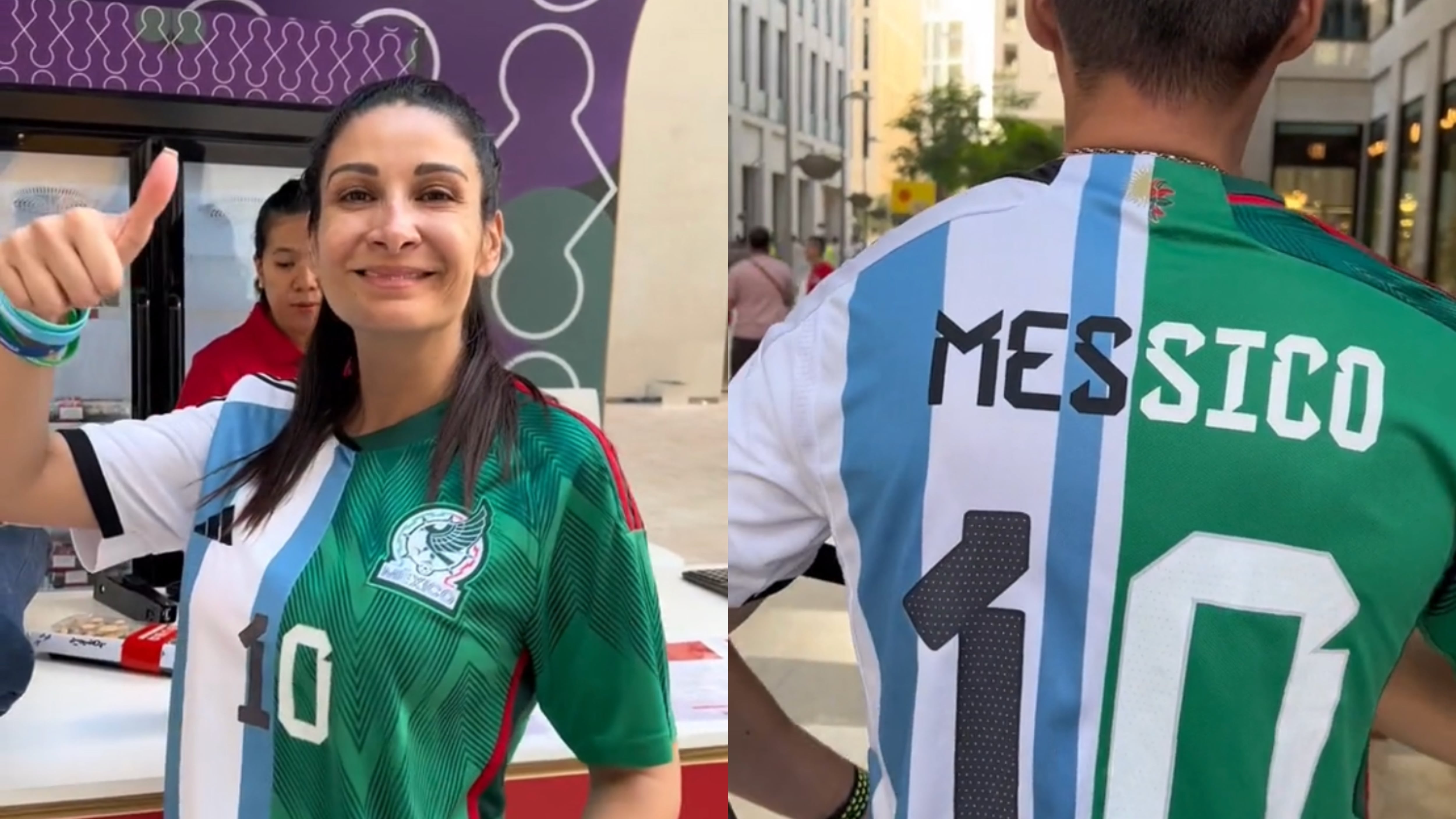 Hincha sorprendió tras llevar una camiseta combinada entre Argentina y México.