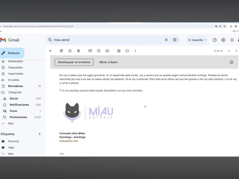 Correos de Miau Astral | Fuente: X