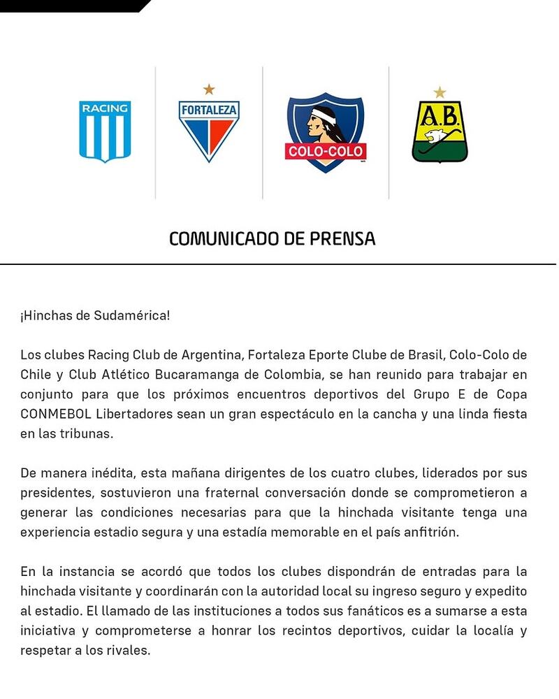 El presidente de ByN, Aníbal Mosa, confirmó la presencia de hinchas albos en los partidos que Colo Colo dispute como visitante en esta edición de Copa Libertadores.