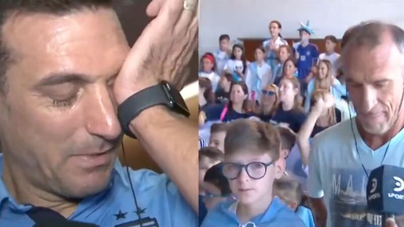 Scaloni rompió en llanto durante entrevista al ser homenajeado por gente de su pueblo