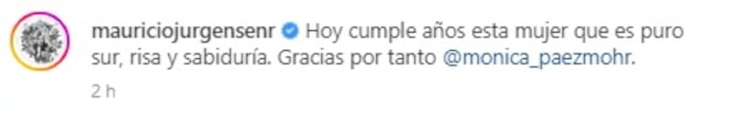 Mauricio Jürgensen y la publicación dedicada a su actual pareja.