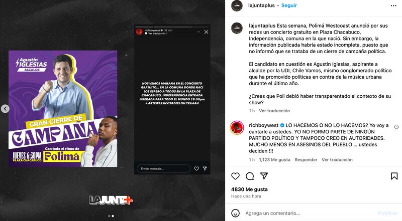 Publicación de LaJunta Plus | Captura: Instagram
