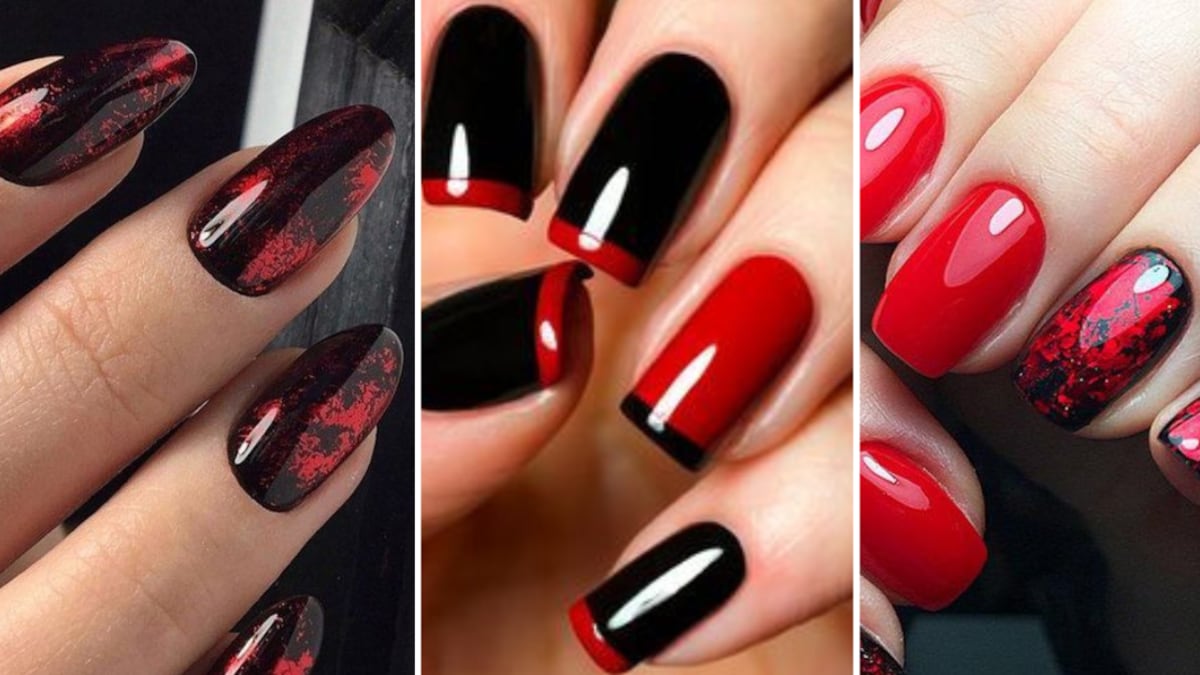 Uñas negras y rojas Navidad 2022