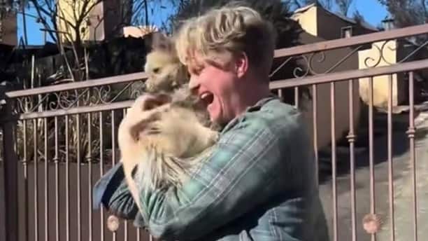 Incendios en California: Perdió todo pero logró rescatar a su perro, así fue su emotiva reacción