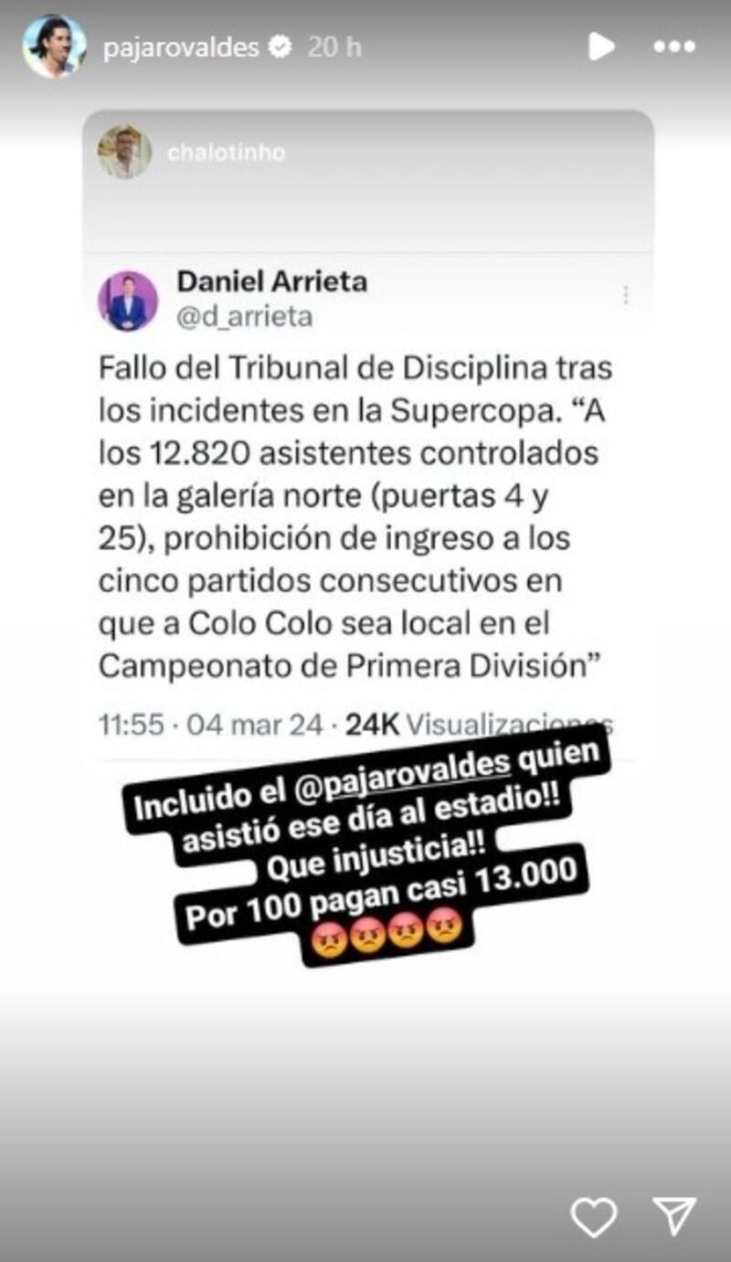 El exfutbolista del Cacique también fue uno de los afectados por el castigo de la ANFP a más de 12 mil hinchas de Colo Colo.