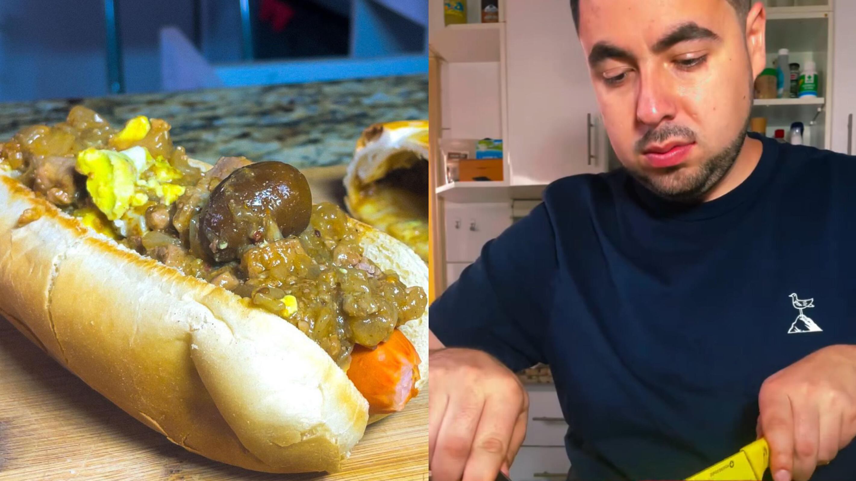 Lucas Barrera haciendo un completo con pino