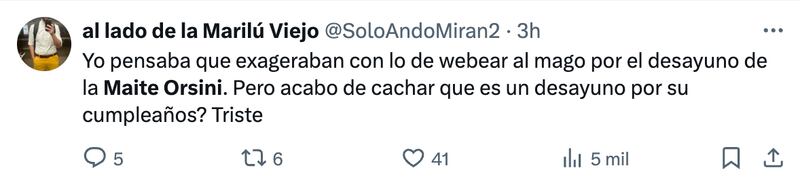 Reacciones desayuno de Maite Orsini hecho por Jorge Valdivia | Fuente: X (Twitter)