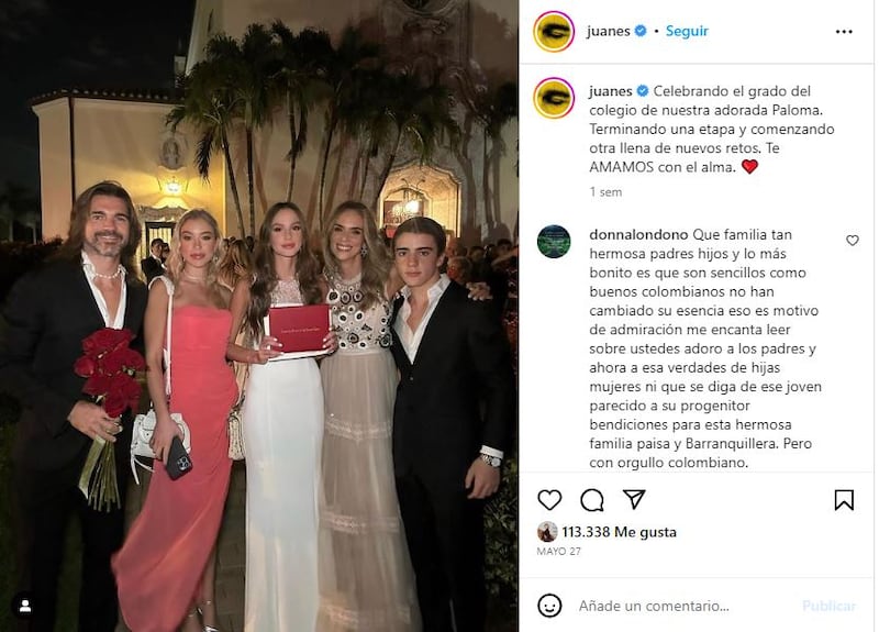 Paloma es la segunda hija de Juanes y Karen Martínez
