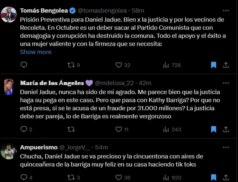 Reacción prisión preventiva Daniel Jadue | X