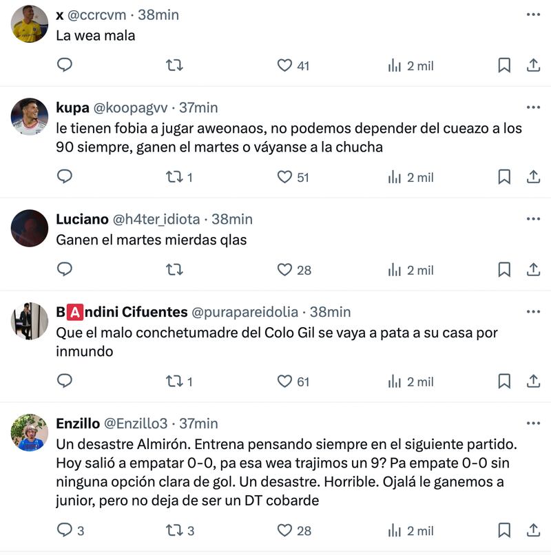 Reclamos de los huinchas del Colo Colo | Captura: X