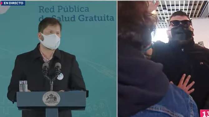El mandatario debió interrumpir abruptamente su anuncio por el copago cero en las atenciones médicas de la salud pública ante los reclamos de varios manifestantes.