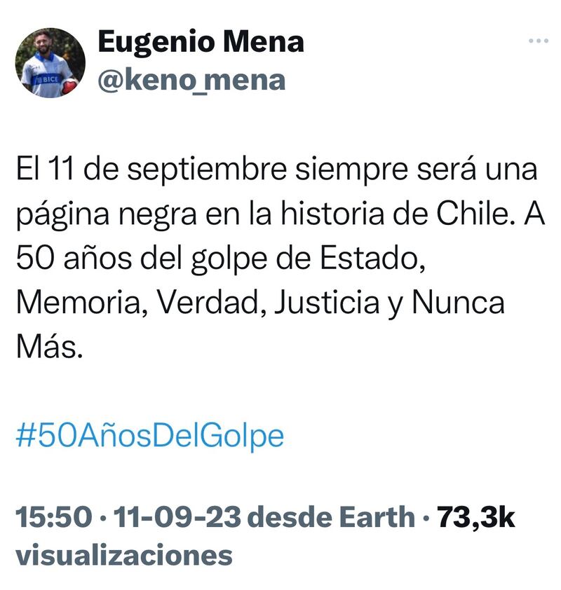 El defensor de la UC publicó en sus redes sociales por la conmemoración de los 50 años del Golpe Militar.