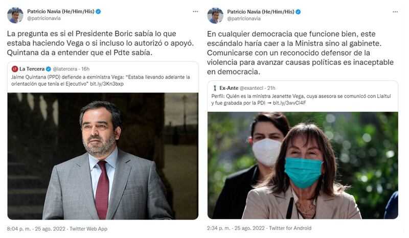 Las publicaciones de Patricio Navia en la red social.