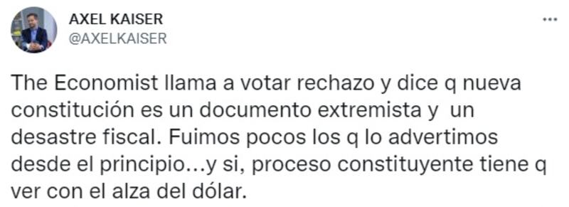 Axel Kaiser respaldó sus dichos de 2019, cuando aseguró que el proceso constituyente empujaría el valor del dólar a los mil pesos.