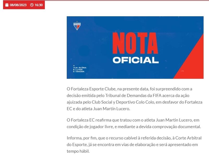 El club brasileño avisó que apelará el fallo ante el TAS.