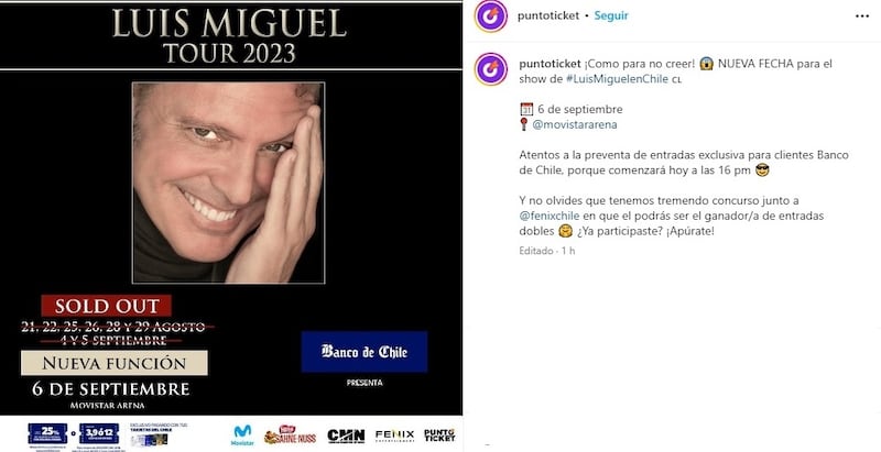 Luis Miguel finalmente ofrecerá nueve conciertos entre agosto y septiembre de este año en el Movistar Arena.