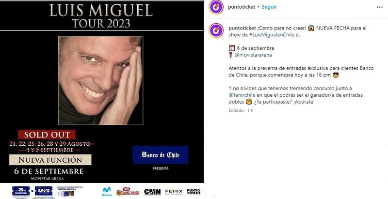 Luis Miguel finalmente ofrecerá nueve conciertos entre agosto y septiembre de este año en el Movistar Arena.