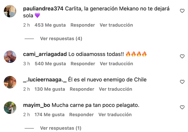 Comentarios a Carla Jara | Captura: Instagram