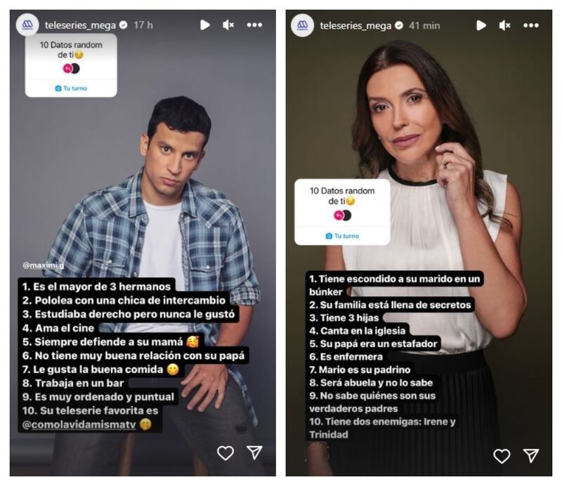 Mega publicó en sus redes sociales los 10 datos ramdon de dos de sus protagonistas en las teleserie "Como la vida misma" y "Juego de ilusiones".