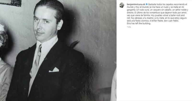 La publicación en Instagram de Benjamín Vicuña luego de la muerte de su padre, Juan Pablo.