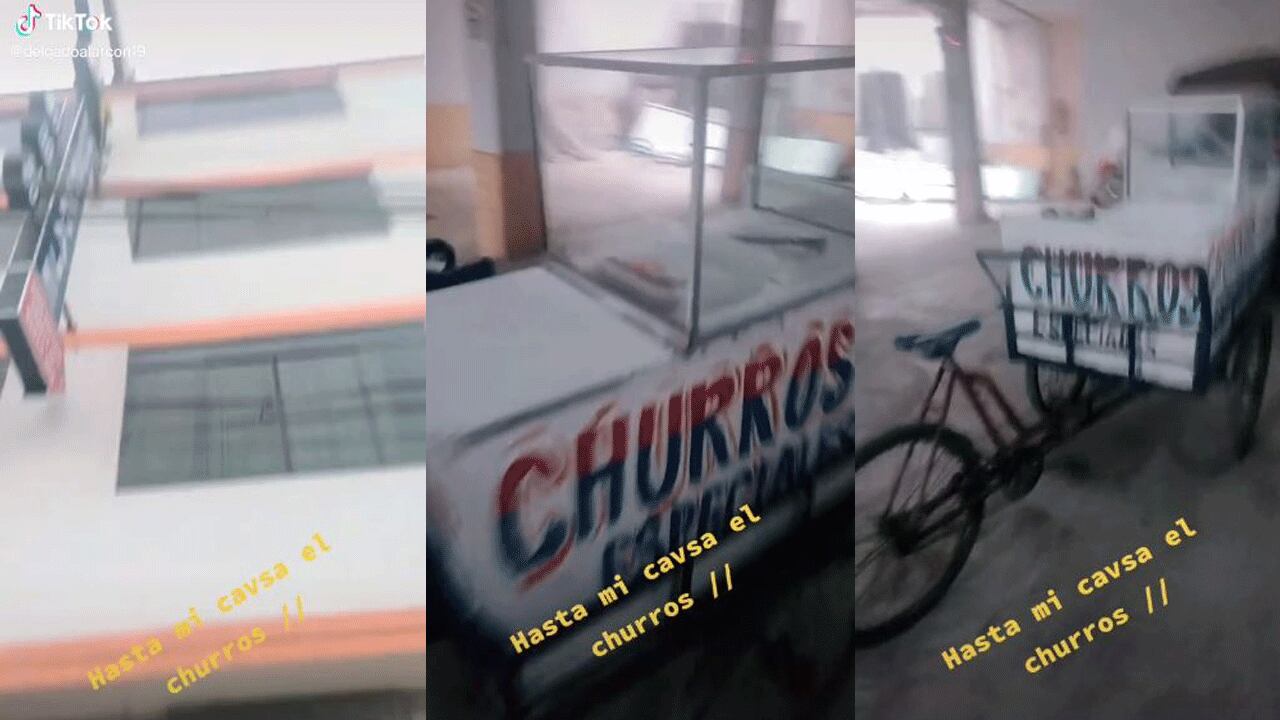 En una composición aparece la fachada del hotel y dos detalles de la bicicleta del vendedor de churros.