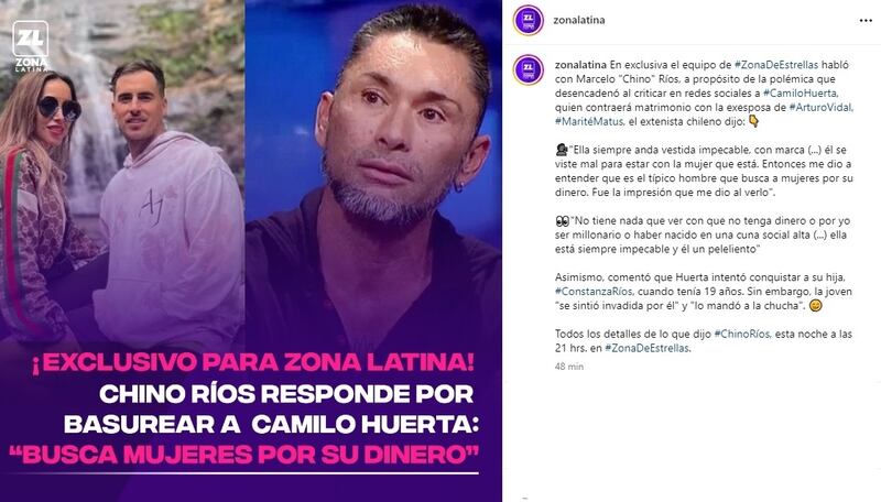 El Chino se referirá a sus críticas a Camilo Huerta en el estelar de farándula del canal Zona Latina.
