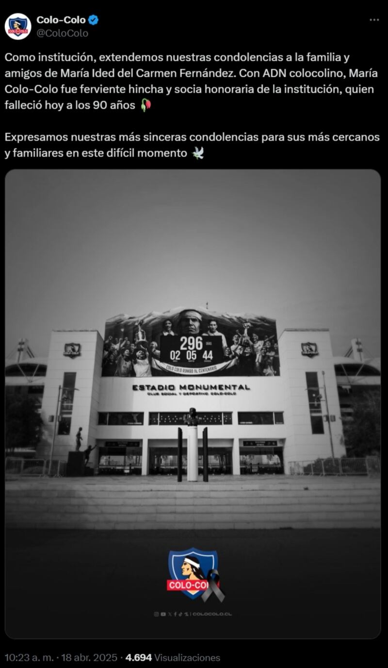 El club albo sufrió el deceso de una de sus hinchas más icónicas un día antes de cumplir 100 años de existencia.