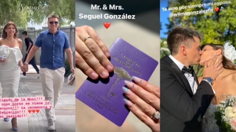 Con traje smoking y un vestido blanco con encajes la pareja conformada por Nicolás Seguel y Wilma González contrajeron matrimonio con todas las de la ley. 
Así lo mostraron en sus cuentas de Instagram los recién casados, compartiendo registros tanto del casamiento por el civil y la posterior ceremonia, con fiesta incluida. 
En una primera fotografía se ven radiantes con la libreta de matrimonio en sus manos, mientras que en otro video, la española anuncia que se viene la gran fiesta gran. 
“En unas horas se viene lo bueno, la ceremonia y la celebración. Y mi vestido”, escribió, consignó Página 7. 
Posteriormente, su flamante marido, compartió una romántica historia en Instagram, donde se ve dándole un beso como Dios manda a su enamorada, junto a la frase “Te amo por siempre, mi esposa”, 
Matrimonio con 100 invitados
El matrimonio fue anunciado en diciembre pasado por González, contando que “hemos organizado todo muy rápido y ya definimos un centro de eventos en Colina al que invitaremos 100 personas. El diseñador Rodo Molina me está haciendo un vestido”, dijo en conversación con LUN.
Y ese día finalmente llegó ayer jueves, cuando la exchica reality subió a sus historias de Instagram la noticia que ya se casó por el civil con su joven pareja.
Ahí aparecieron felices ante los lentes de sus amigos y familiares, quienes también replicaron la noticia en sus redes sociales.