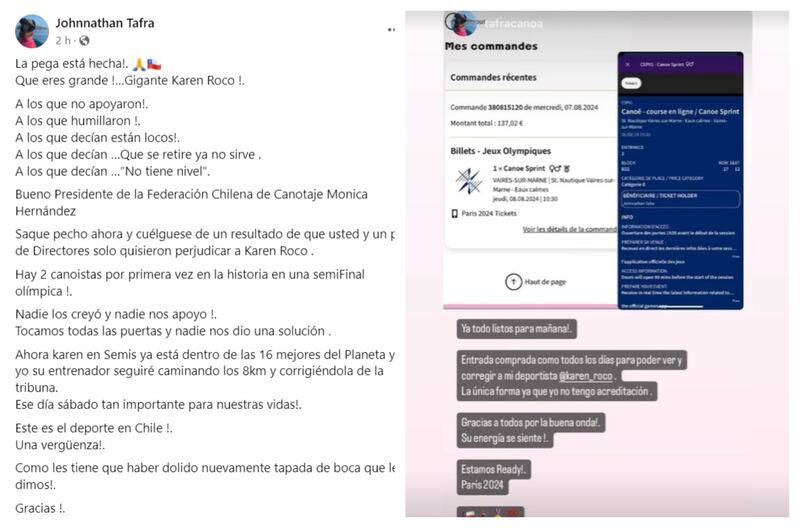 El entrenador de Karen Roco realizó una impactante denuncia en contra del COCh luego de la clasificación de la canoísta a las semifinales de canotaje de los JJ.OO. París 2024.