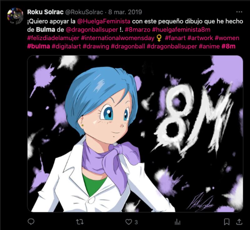 Fanáticas homenajean a Bulma de Dragon Ball en el 8M, tras la muerte de Akira Toriyama