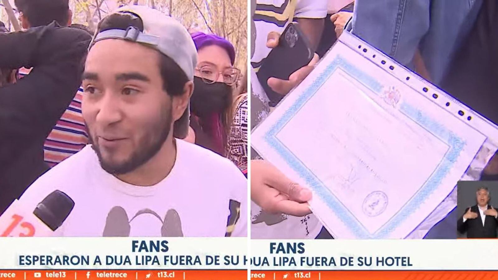 Fanático chileno llevó su diploma de cuarto medio para conseguir autógrafo de Dua Lipa