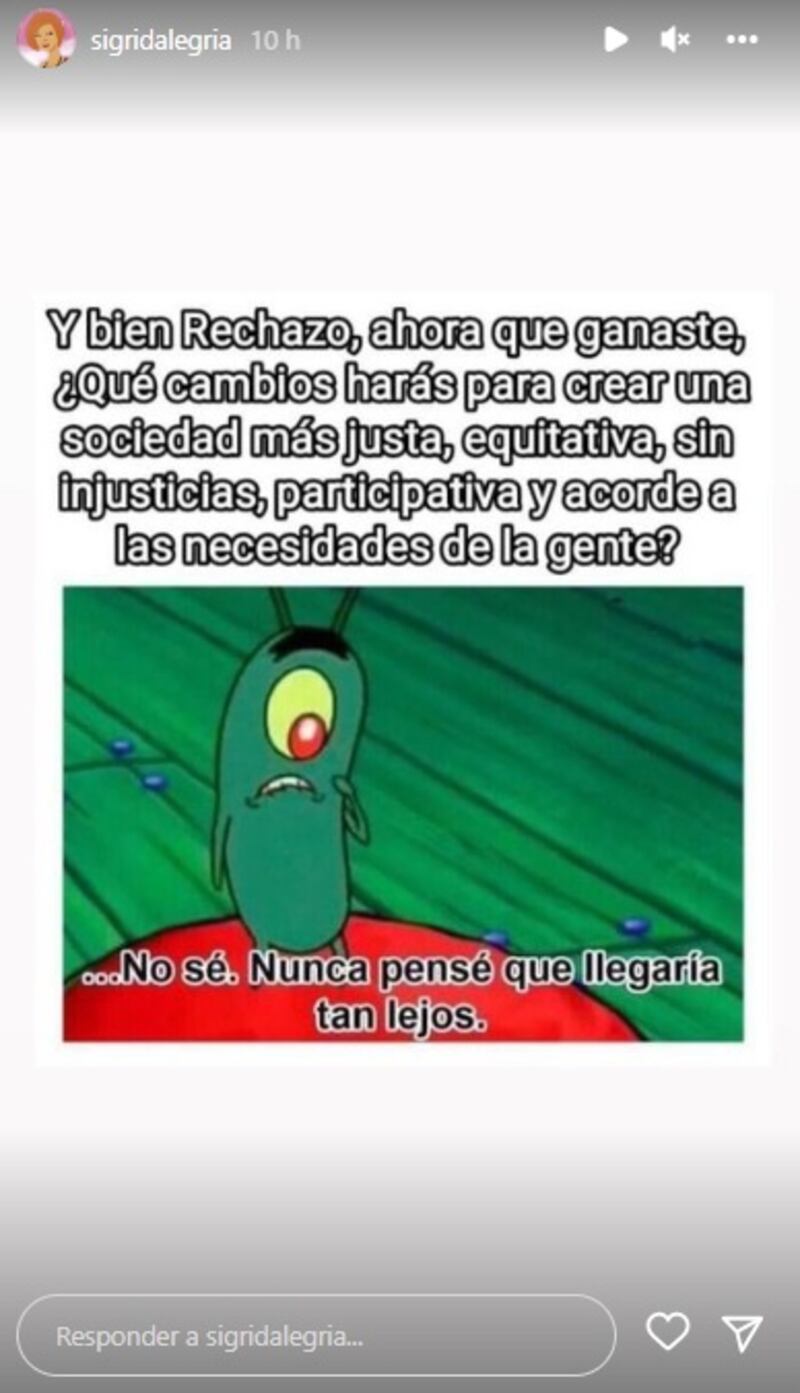 La actriz fue una de las tantas figuras públicas que lamentó e ironizó con el triunfo del Rechazo.