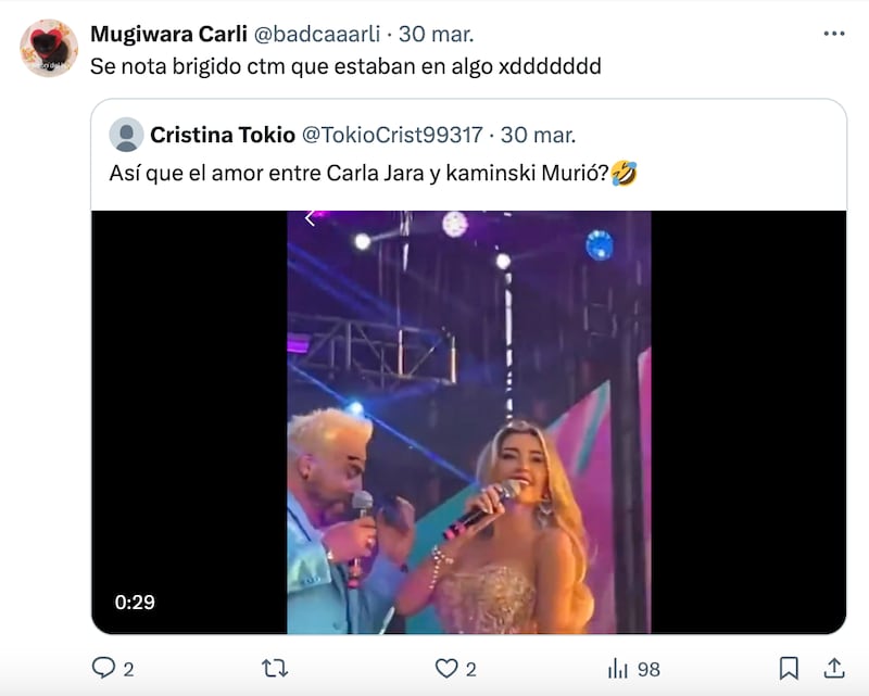 Comentarios sobre beso de Kaminski y Andrade | Captura: X (Twitter)