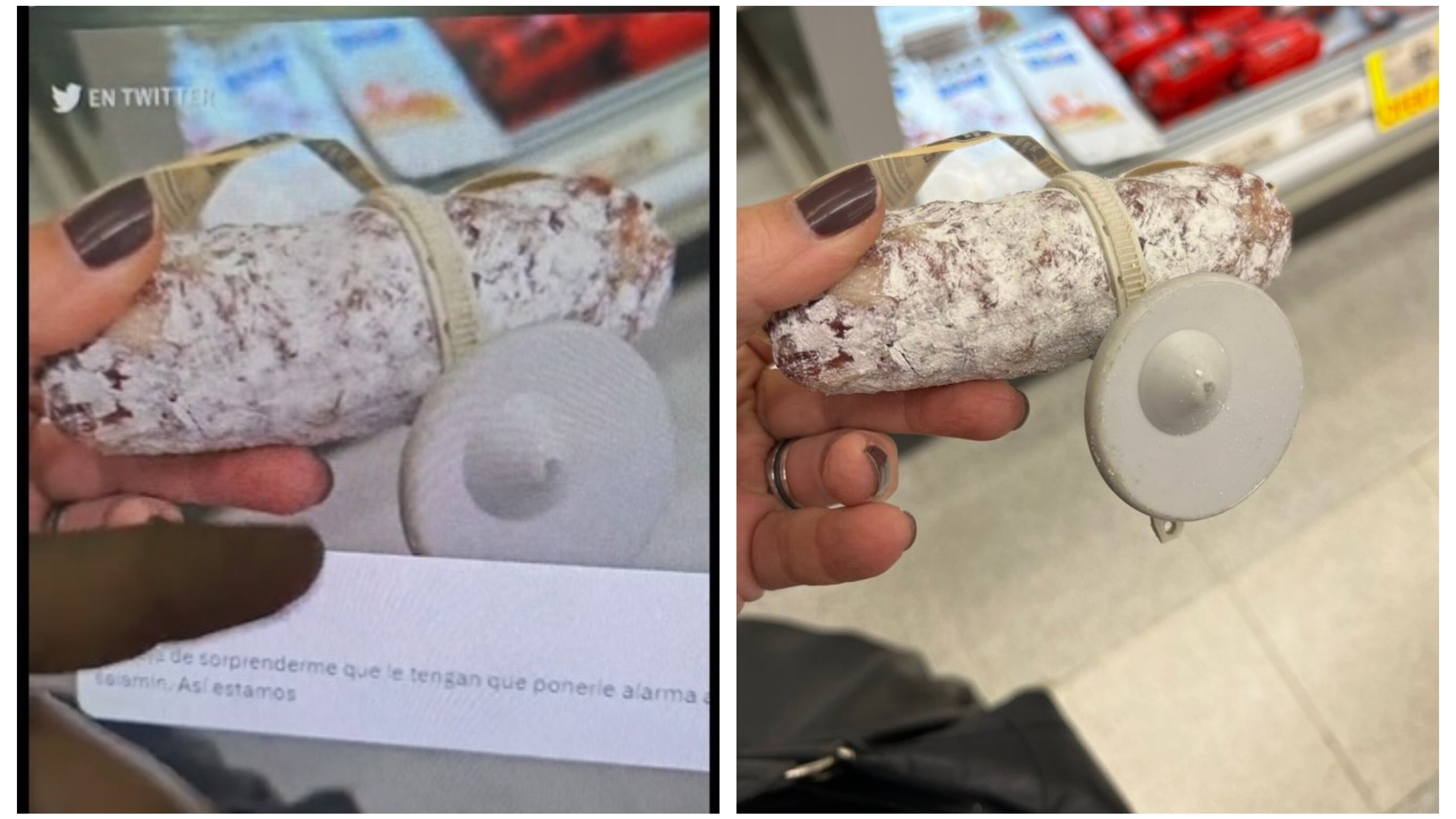 En pocos minutos la insólita imagen del salame con alarma se convirtió en viral.