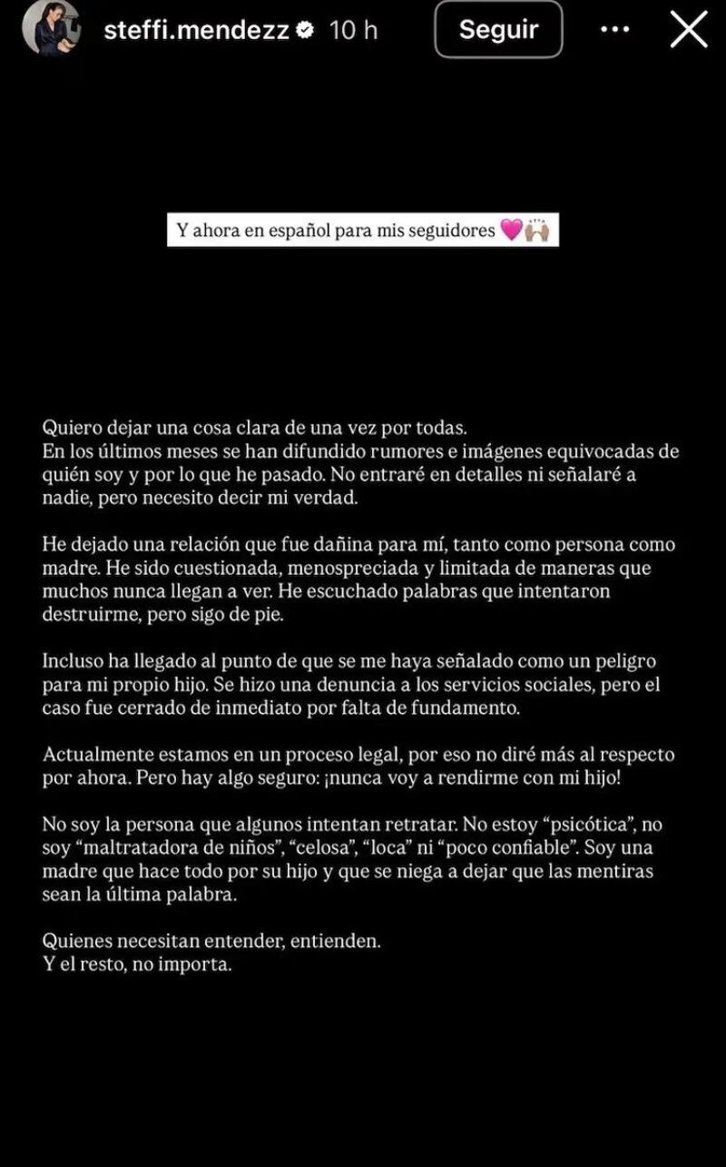 “Di tu verdad” y “No estás sola”: el mensaje de Leo Méndez a Steffi en medio de batalla legal con el padre de su hijo