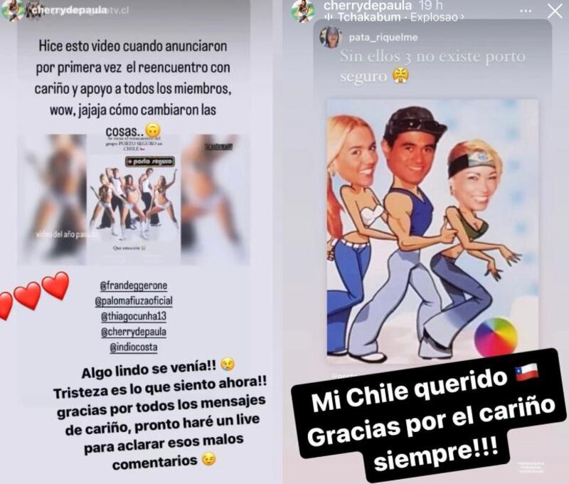 Exintegrantes de Porto Seguro en picada tras ser excluidos del retorno. Captura de Instagram
