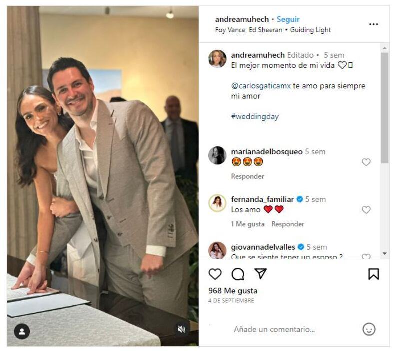 Carlos Gatica en su boda con Andrea Muhech